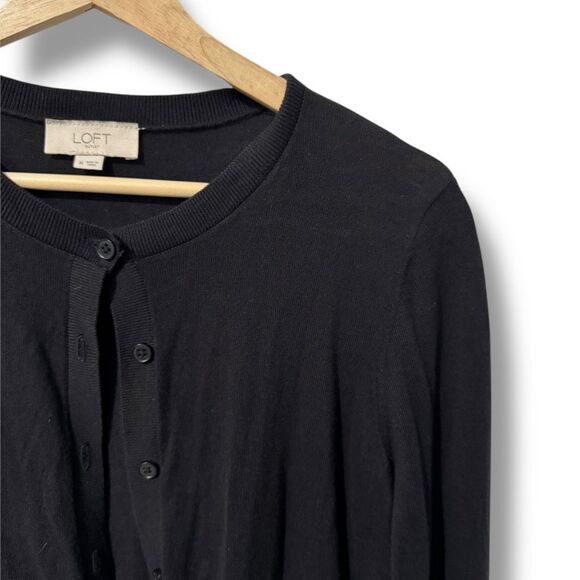 Loft Black Button-Up Cardigan Sweater Women’s Size Medium Cotton - Picture 2 of 4